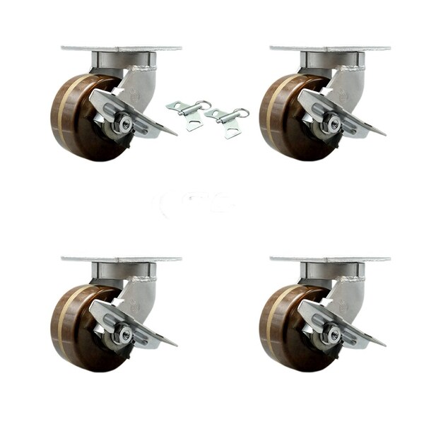 Service Caster 6'' Heavy Duty High Temp Phenolic Caster Set 4 Brakes 2 Swivel Locks, 4PK CRAN-KP92S630-PHRHT-SLB-BSL-2-SLB-2 - main